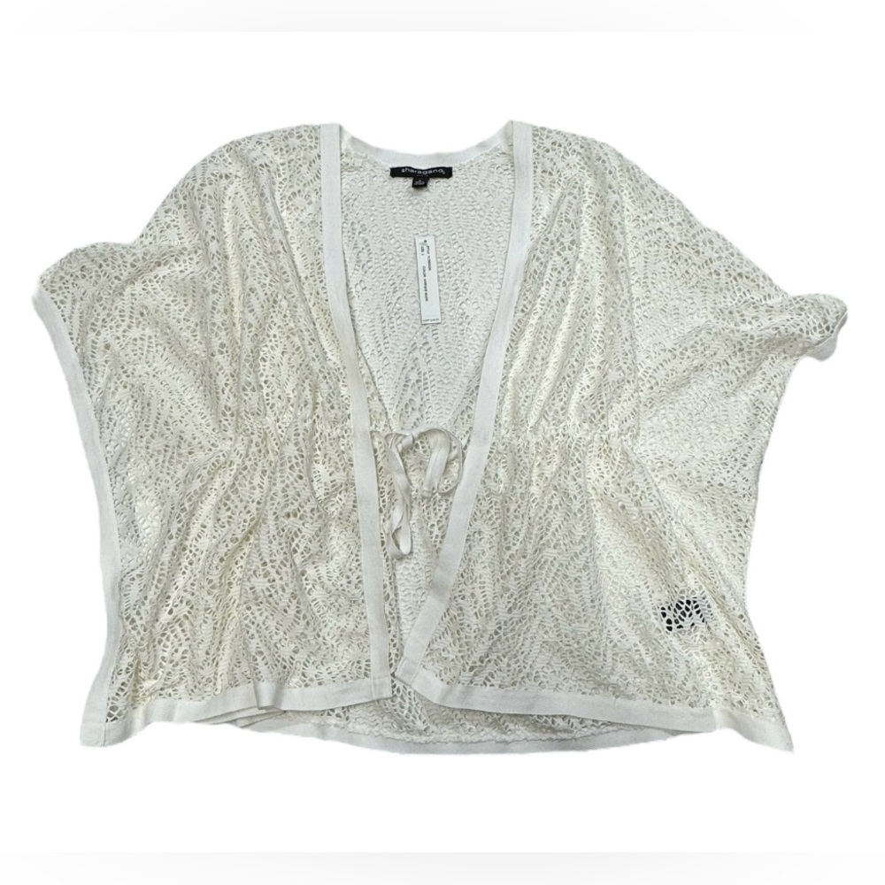 Sharagano size small cream / white colored NWT short sleeve tie cardigan top.